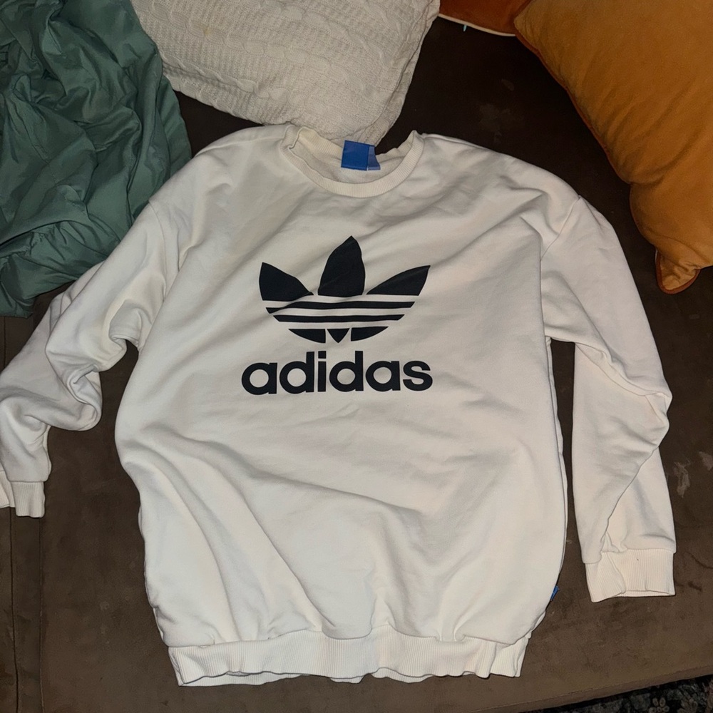 Adidas White Crewneck Sweatshirt With Pockets - Picture 2 of 8